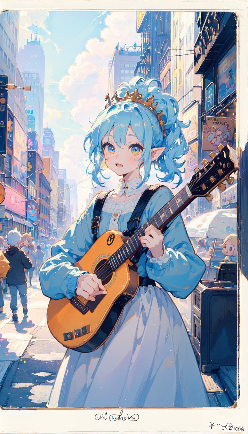 106932-1751819008-polaroid photo, masterpiece, best quality, cute chibi illustration, 1girl, the cloud elf queen busks on the streets of new york,.png